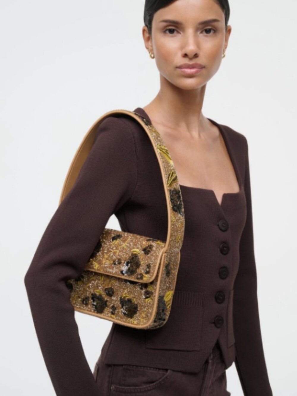 STAUD TOMMY BEADED  VINTAGE FLORAL SHOULDER BAG MSRP$395 LIMITED EDITION